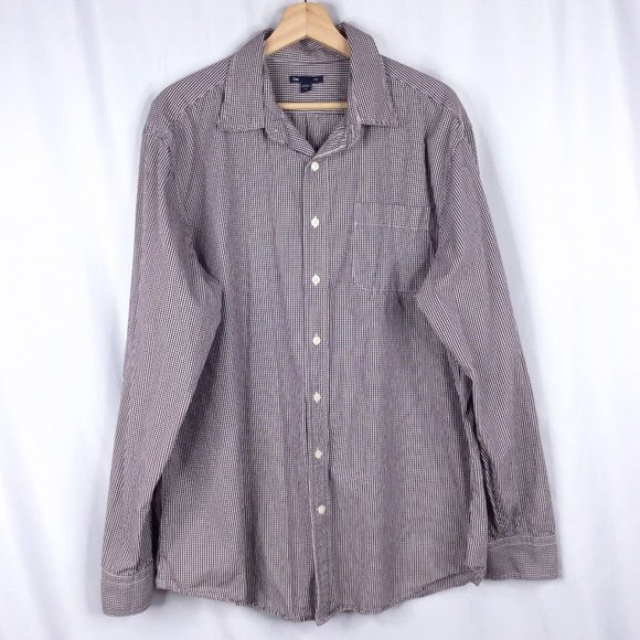 Gap Shirt Mens Size XL Burgundy Red Gingham Check Plaid Long Sleeve Button Down - Picture 1 of 5